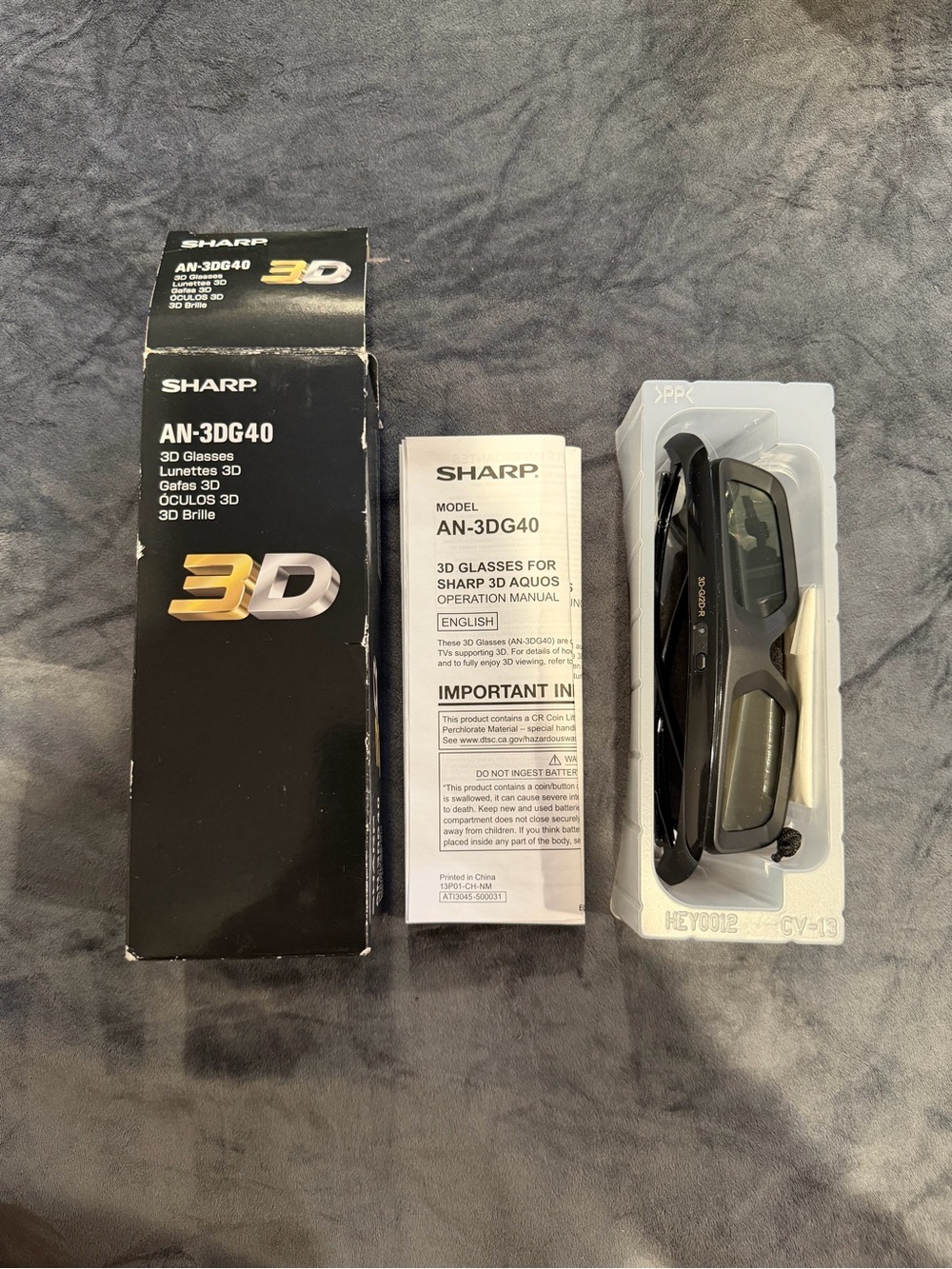 Sharp AN-3DG40 3D Glasses Black NWOT